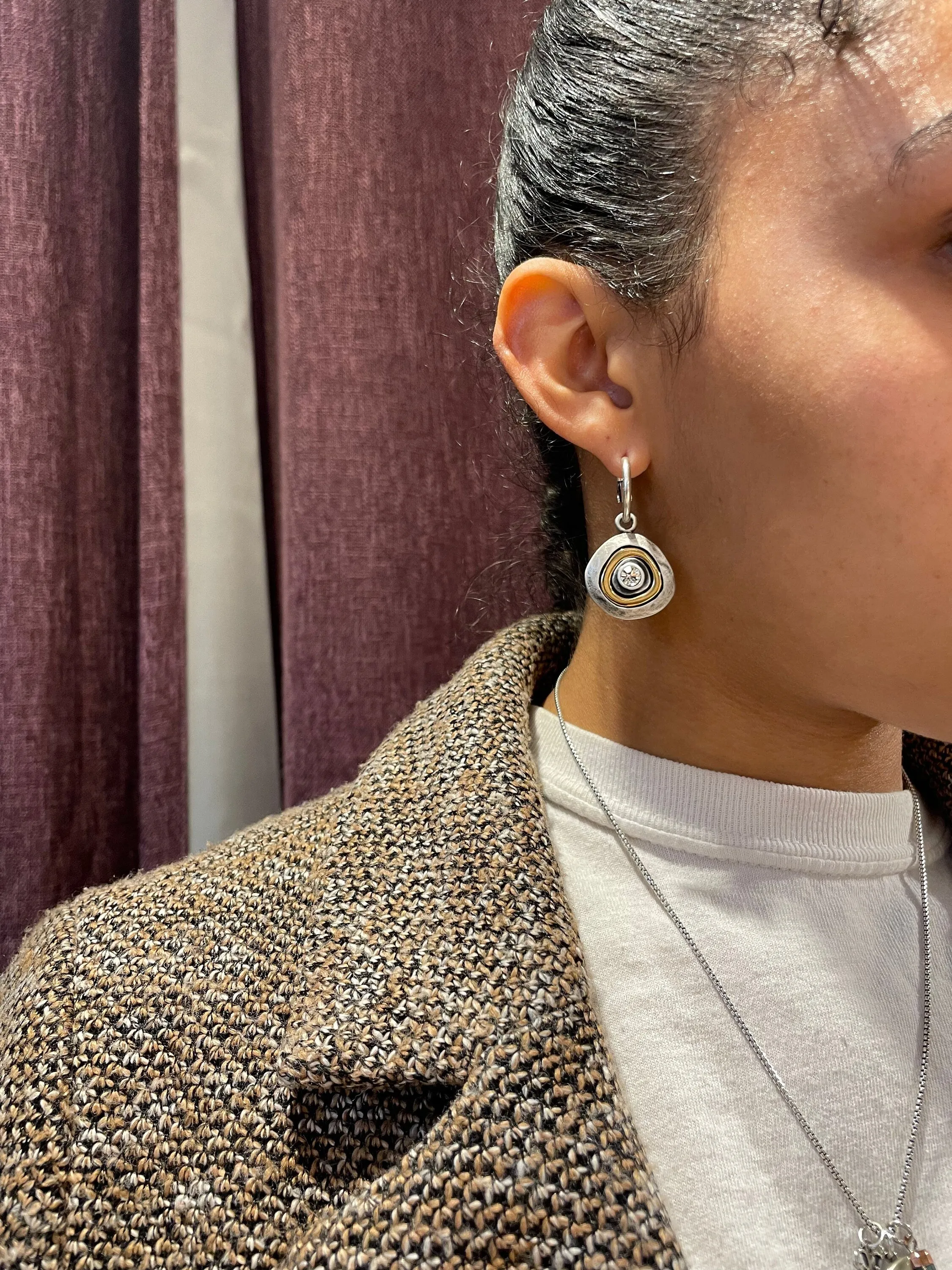 Mixed Metal Silver Medallion Hoop Earrings