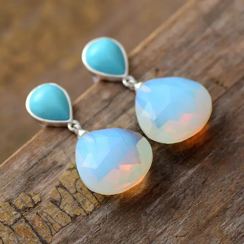 Natural Gemstone Opal Teardrop Stud Earring
