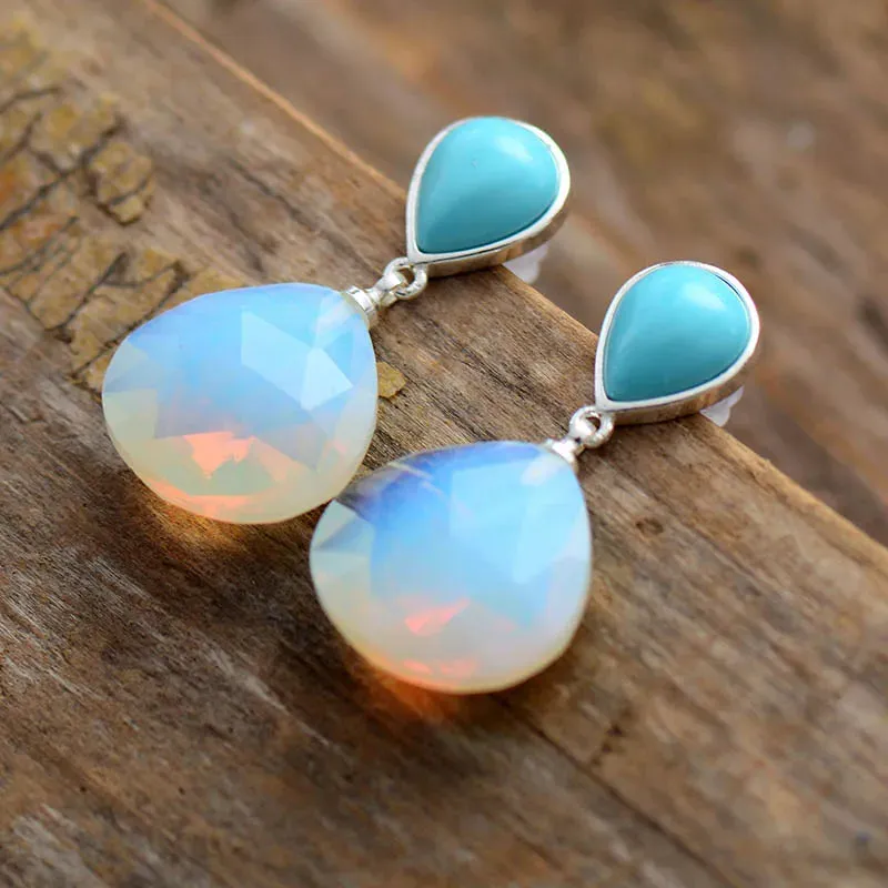 Natural Gemstone Opal Teardrop Stud Earring