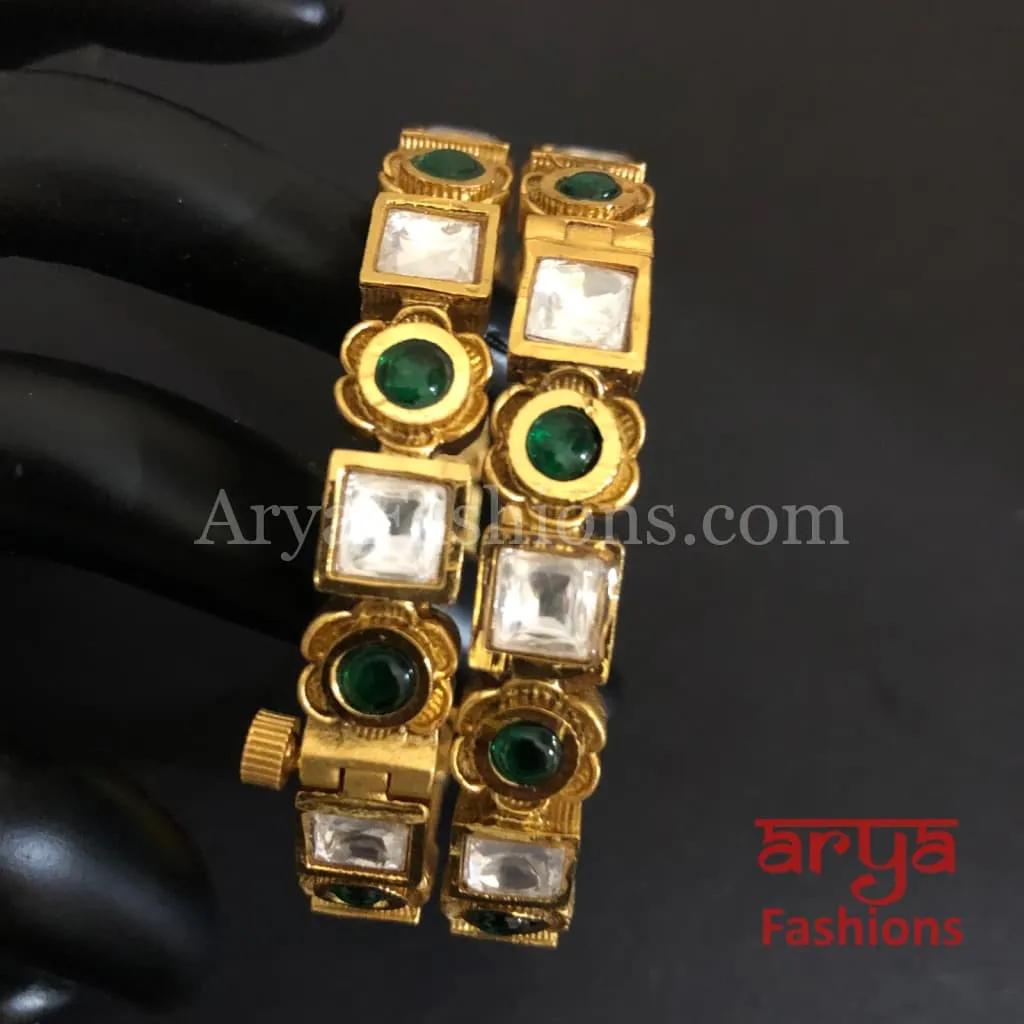 Nimmi Ruby Emerald Kundan Openable Bangles