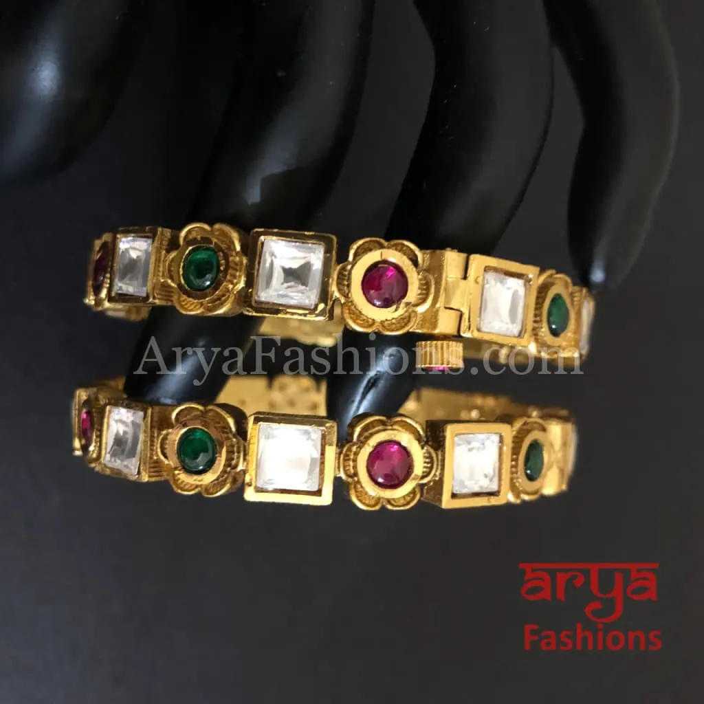 Nimmi Ruby Emerald Kundan Openable Bangles
