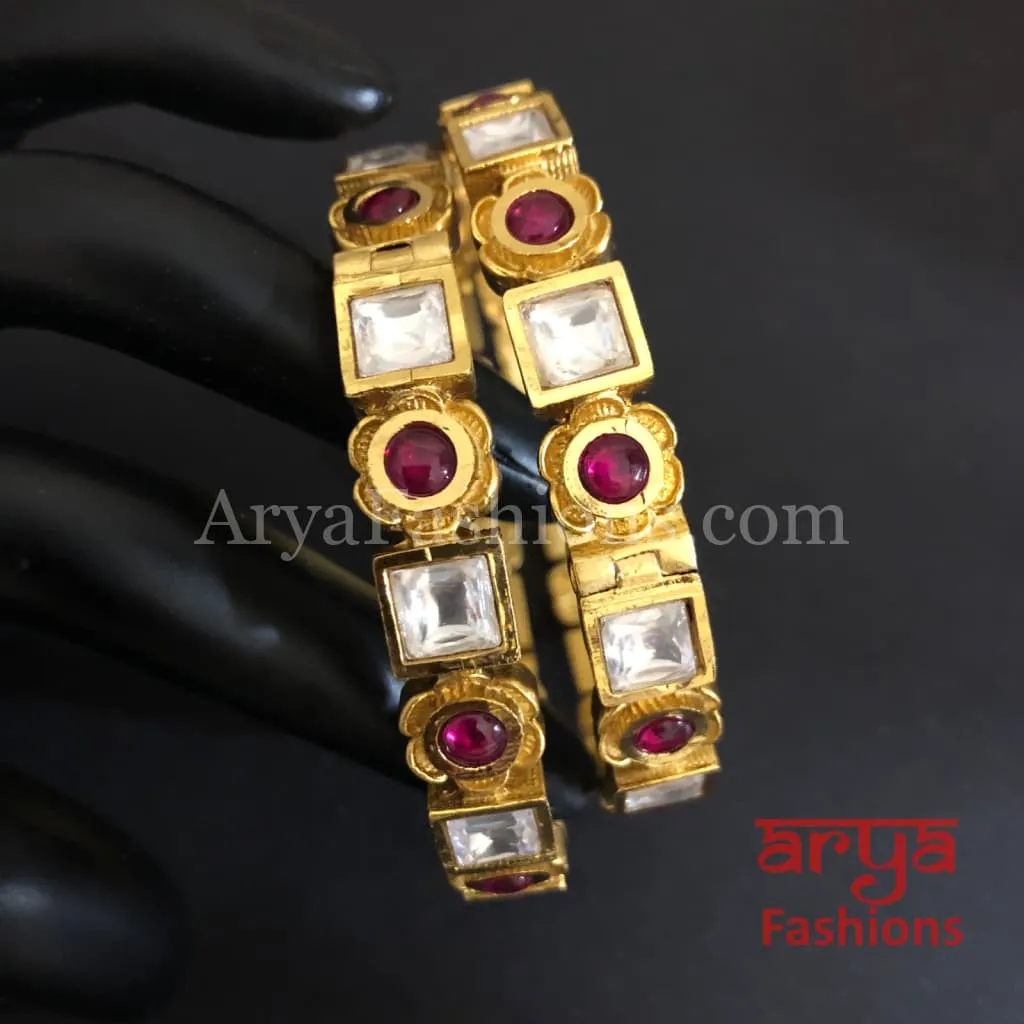 Nimmi Ruby Emerald Kundan Openable Bangles