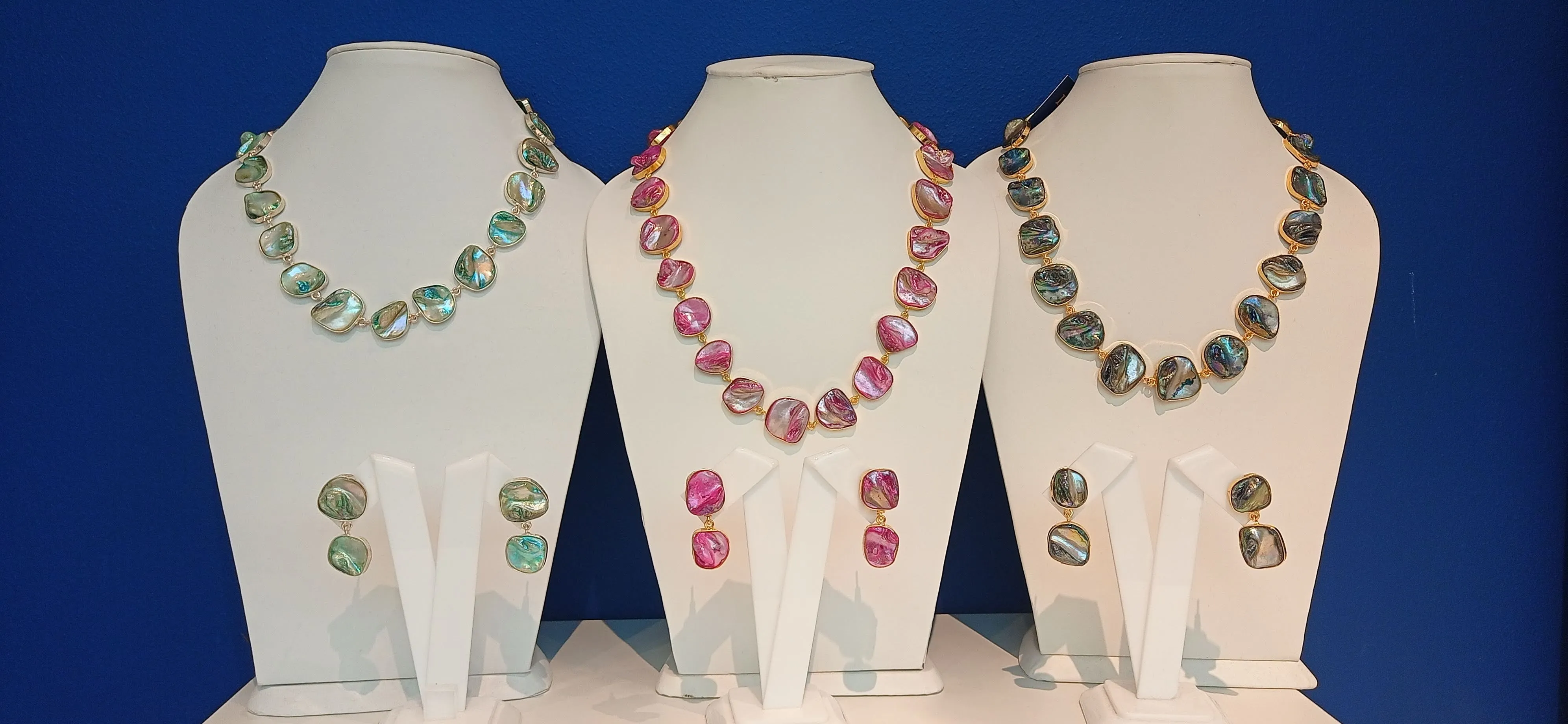 Olessia Pink and Gold Opal Necklace and Earrings Set