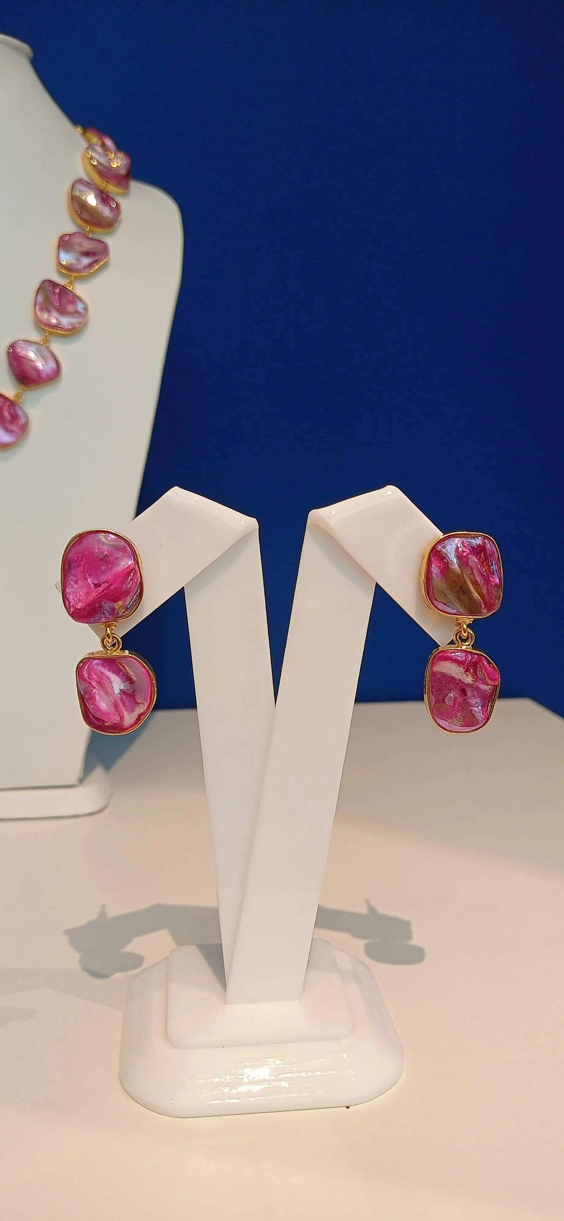 Olessia Pink and Gold Opal Necklace and Earrings Set