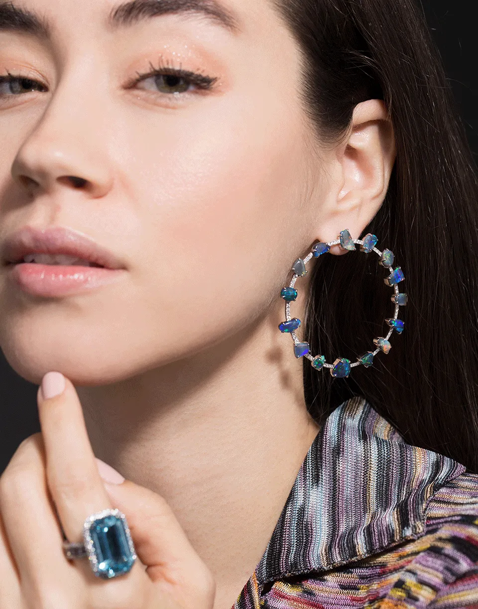Opal and Diamond Forward Facing Hoops