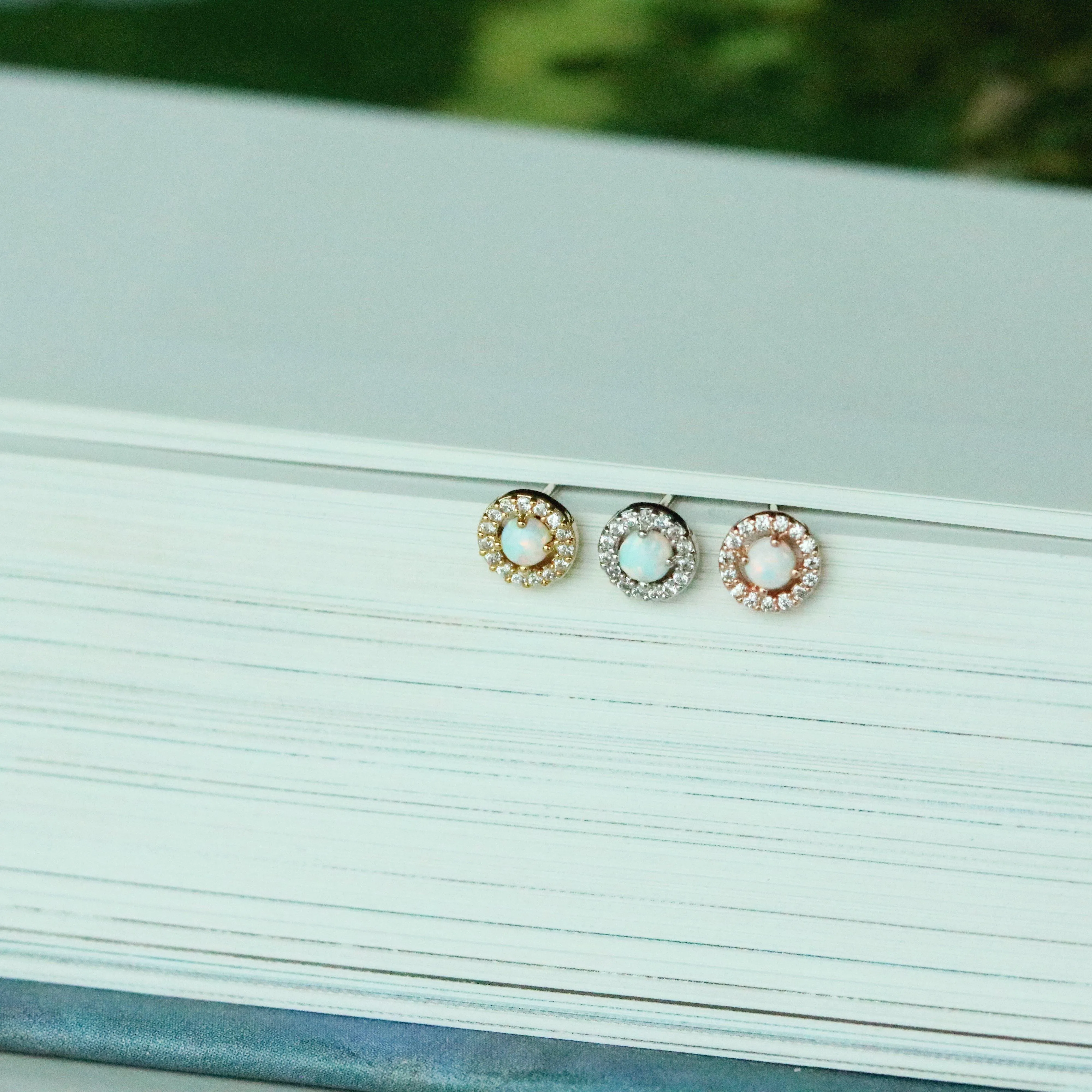 Opal cubic stud earrings