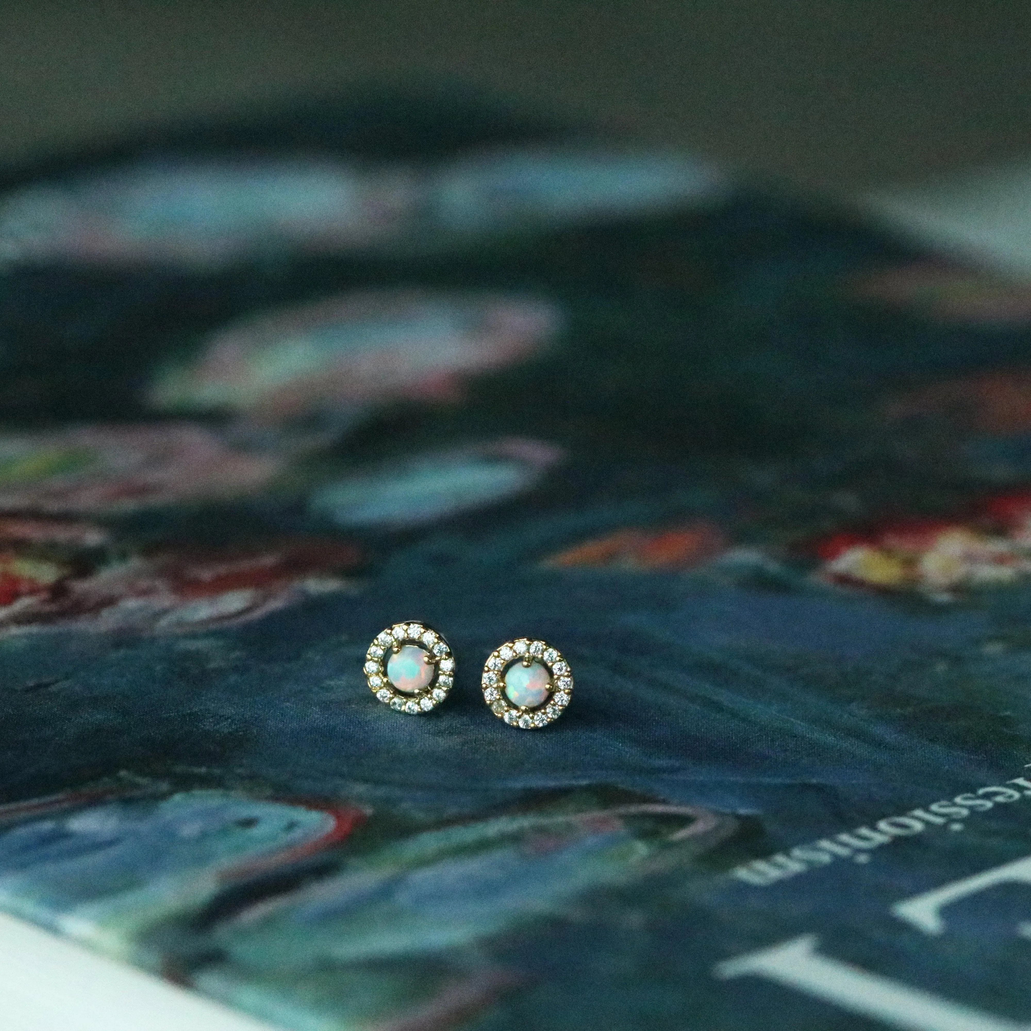 Opal cubic stud earrings