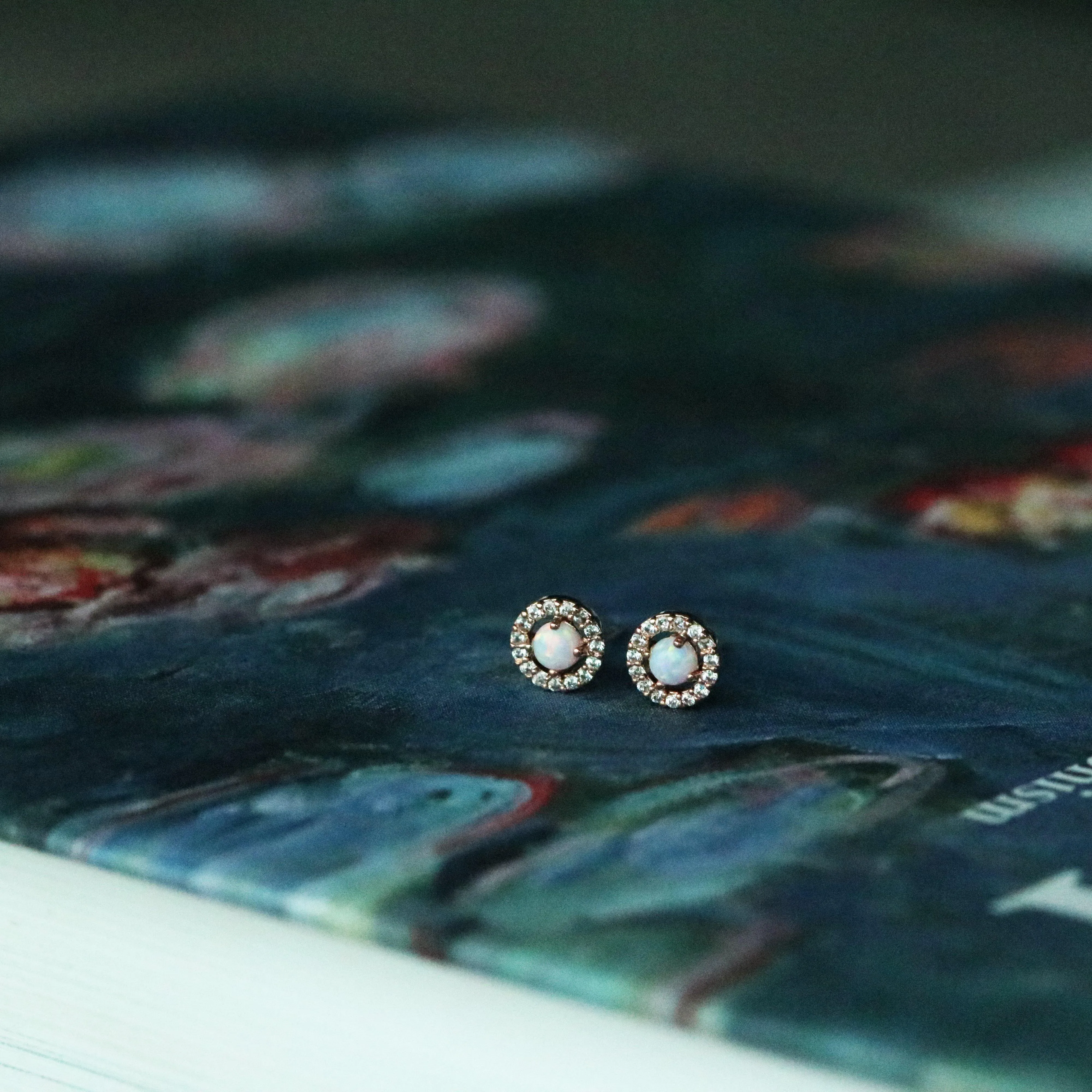 Opal cubic stud earrings