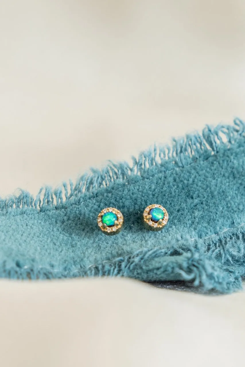 Opal with Pave Diamond Stud Earrings