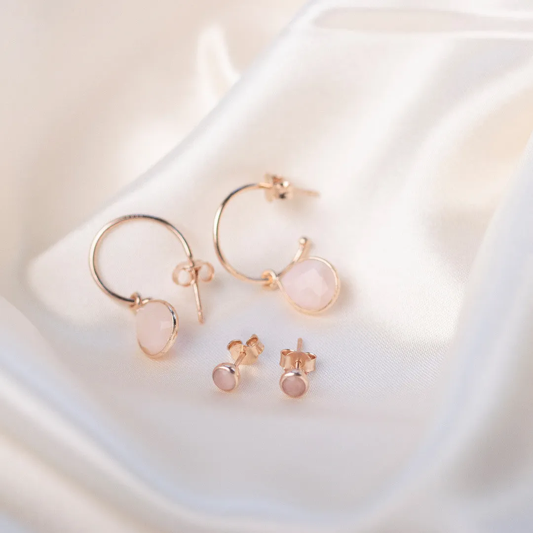 Pink Opal Mini Stud Earrings | Rose Gold - October