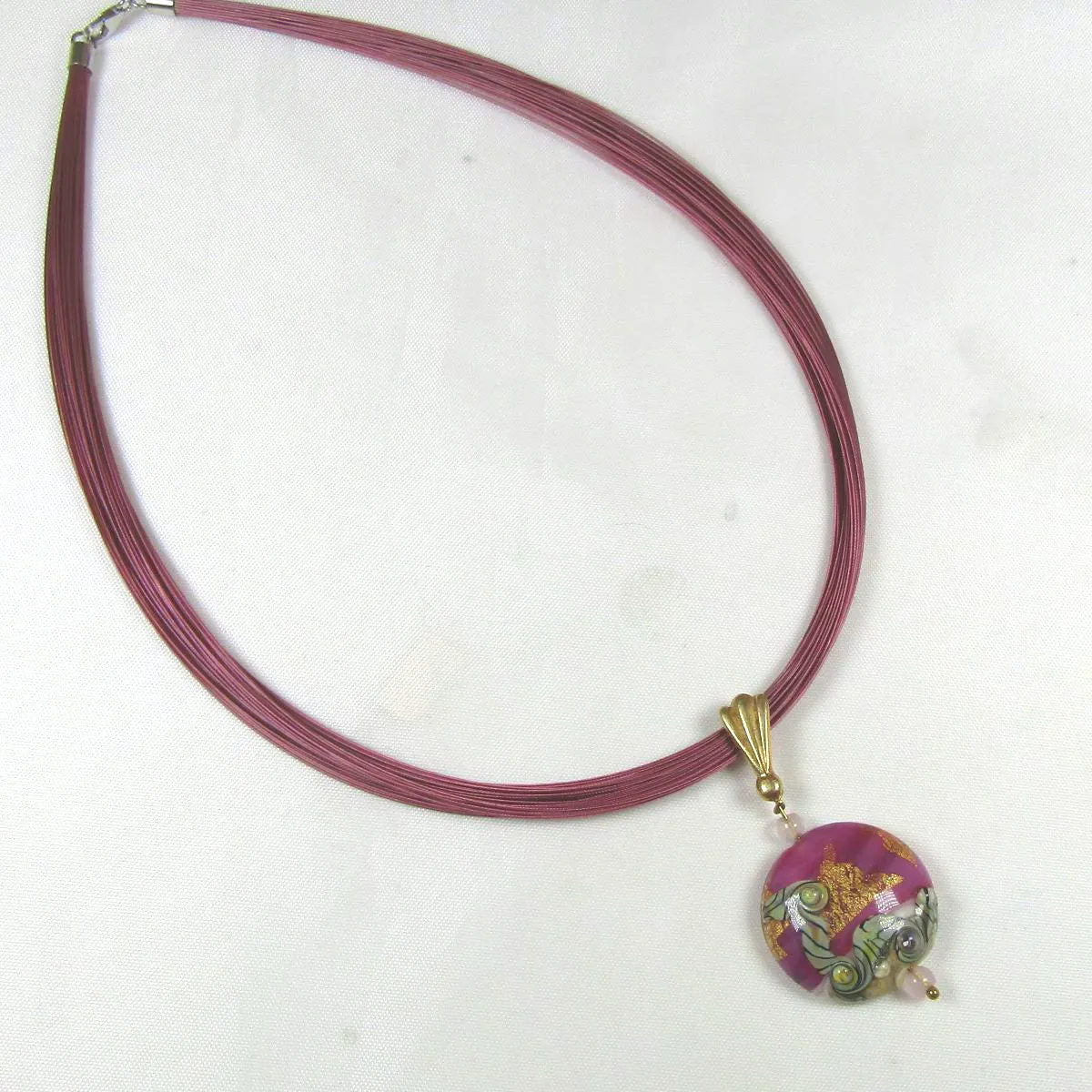 Radiant Orchid Multi-strand Necklace with  Lampwork Pendant