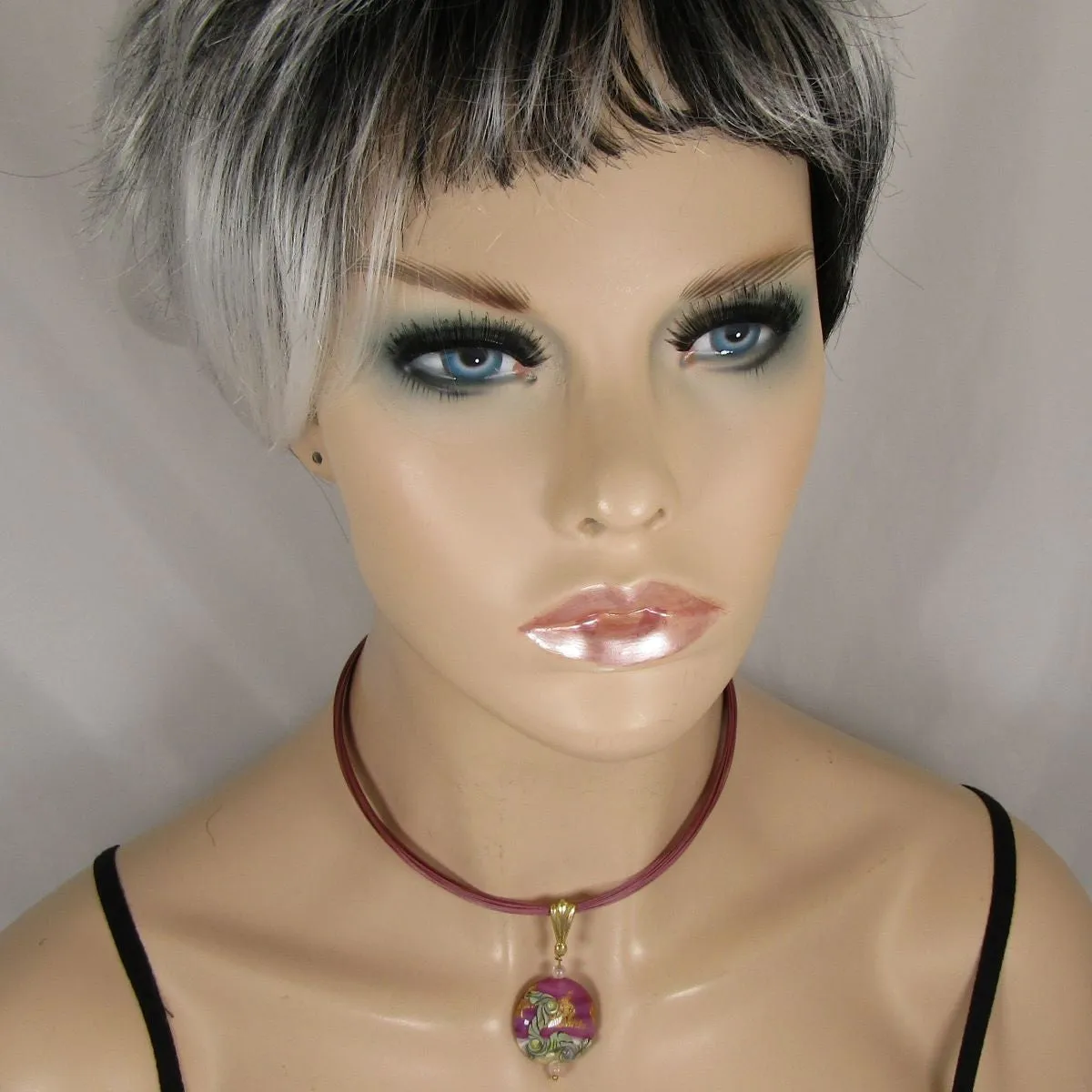 Radiant Orchid Multi-strand Necklace with  Lampwork Pendant