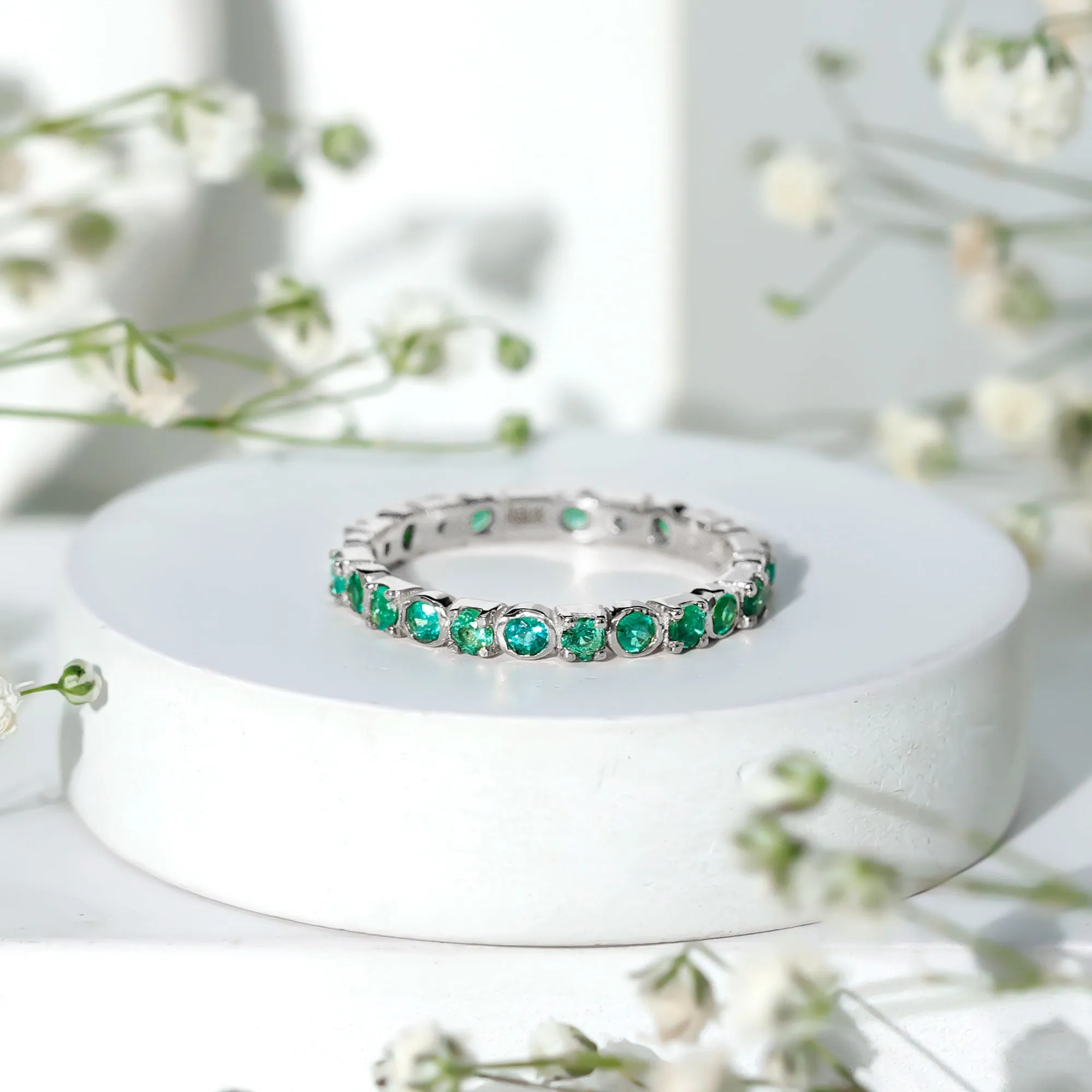 Real Emerald Geometric Full Eternity Ring
