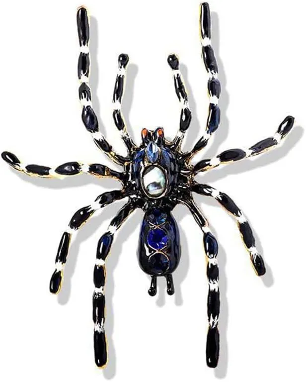 Rhinestone Big Spider Brooch Pin for Women Men Fashion Blue Black Enameled Exaggerated Large Insect Animal Halloween Brooches Lapel Pins Unisex Hat Bag Suit Dress Accessories Jewelry Gift