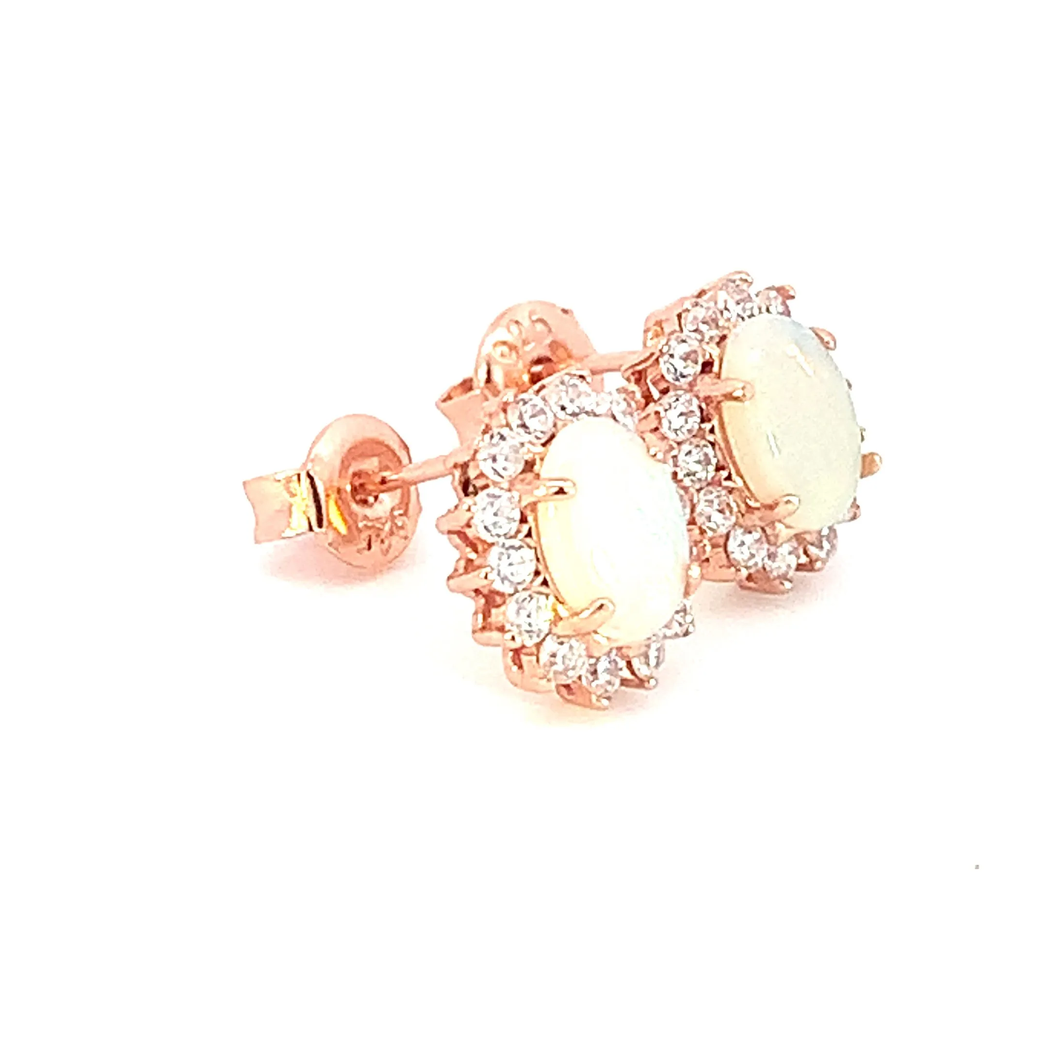 Rose Gold plated silver 7x5mm White Opal cluster earrings