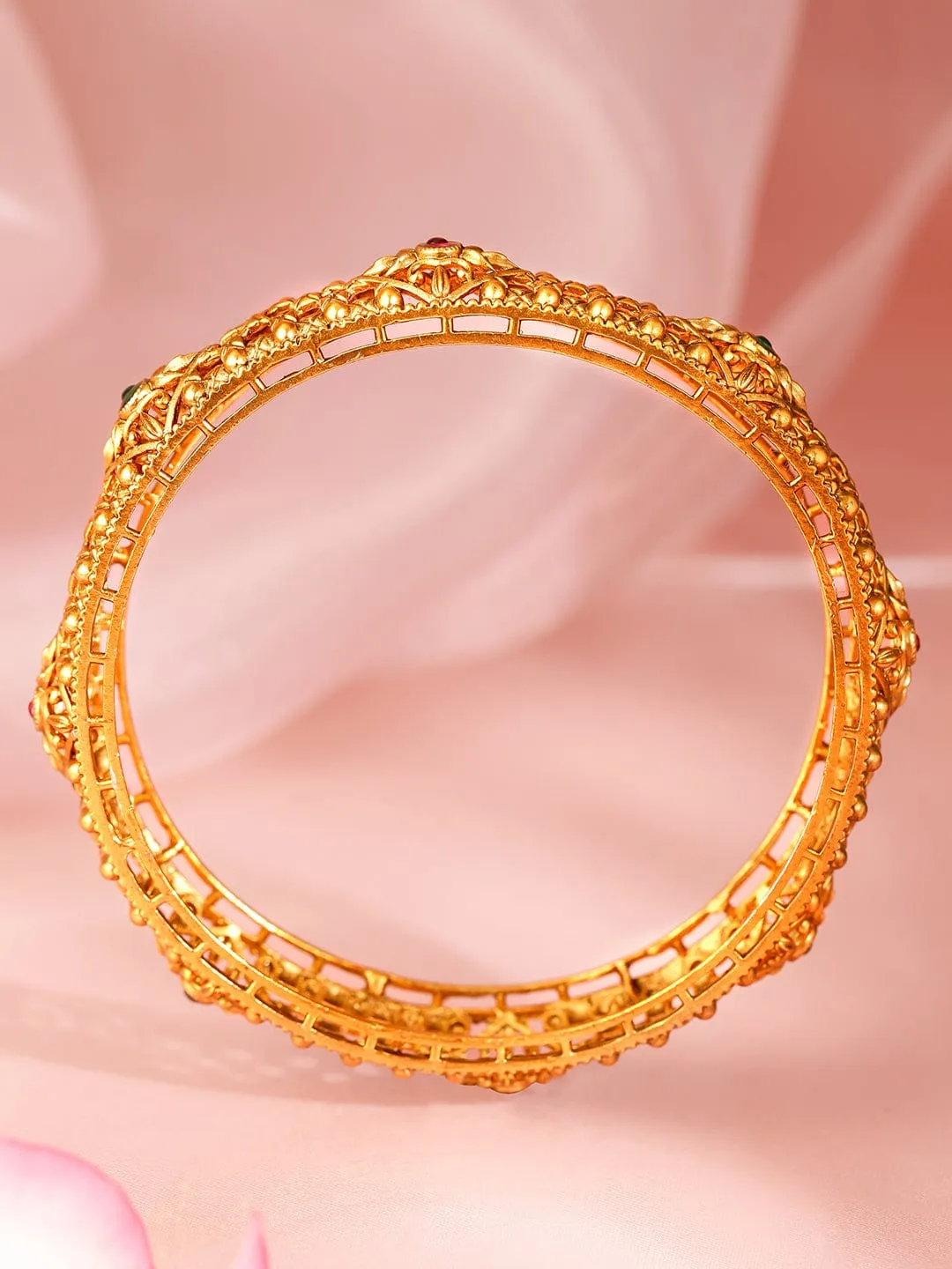 Rubans Set Of 2 Ruby Stone-Studded 22KT Gold-Plated Bangles