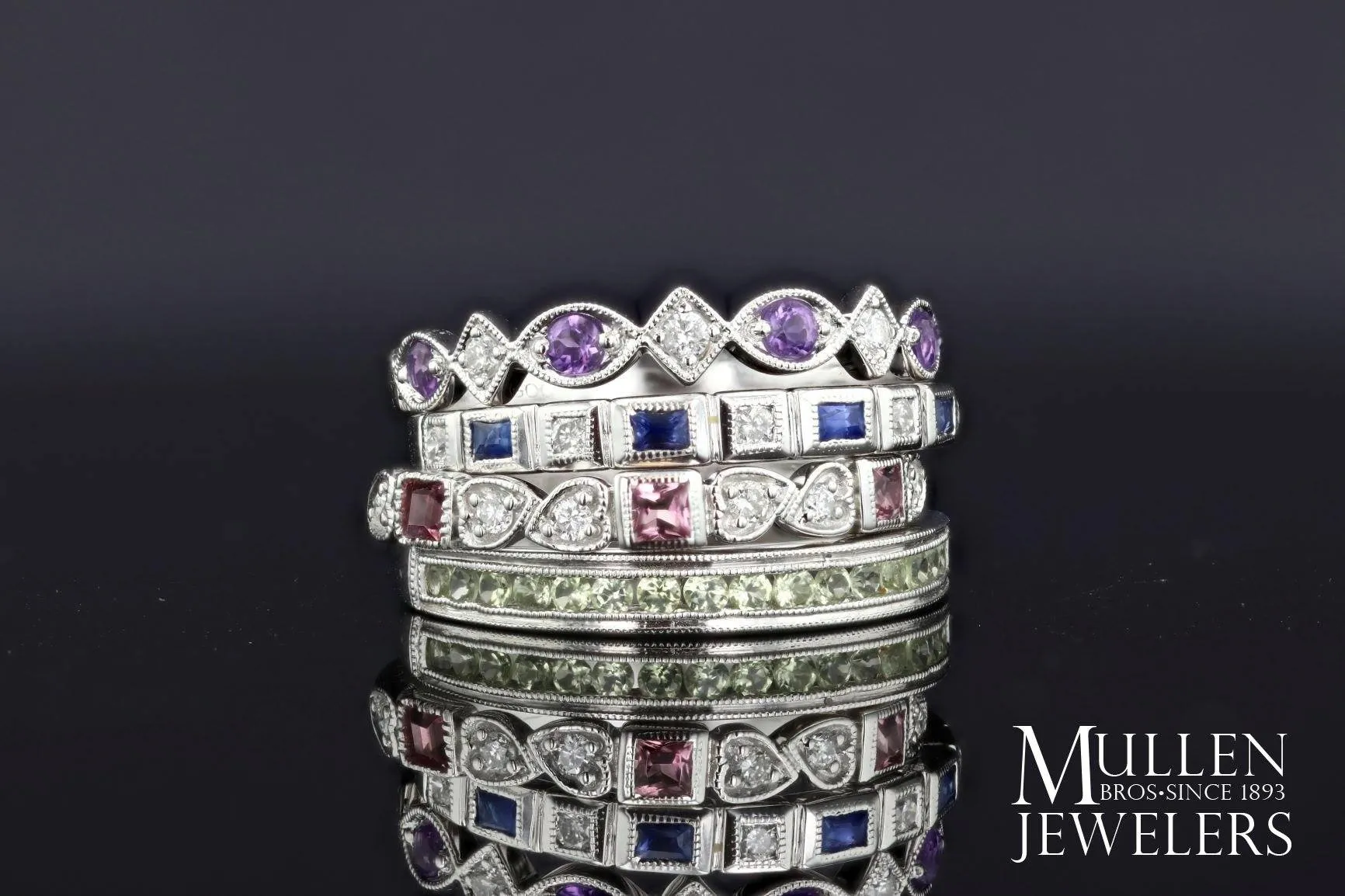 Sapphire Birthstone Diamond Emerald Cut Ring 10K White Gold
