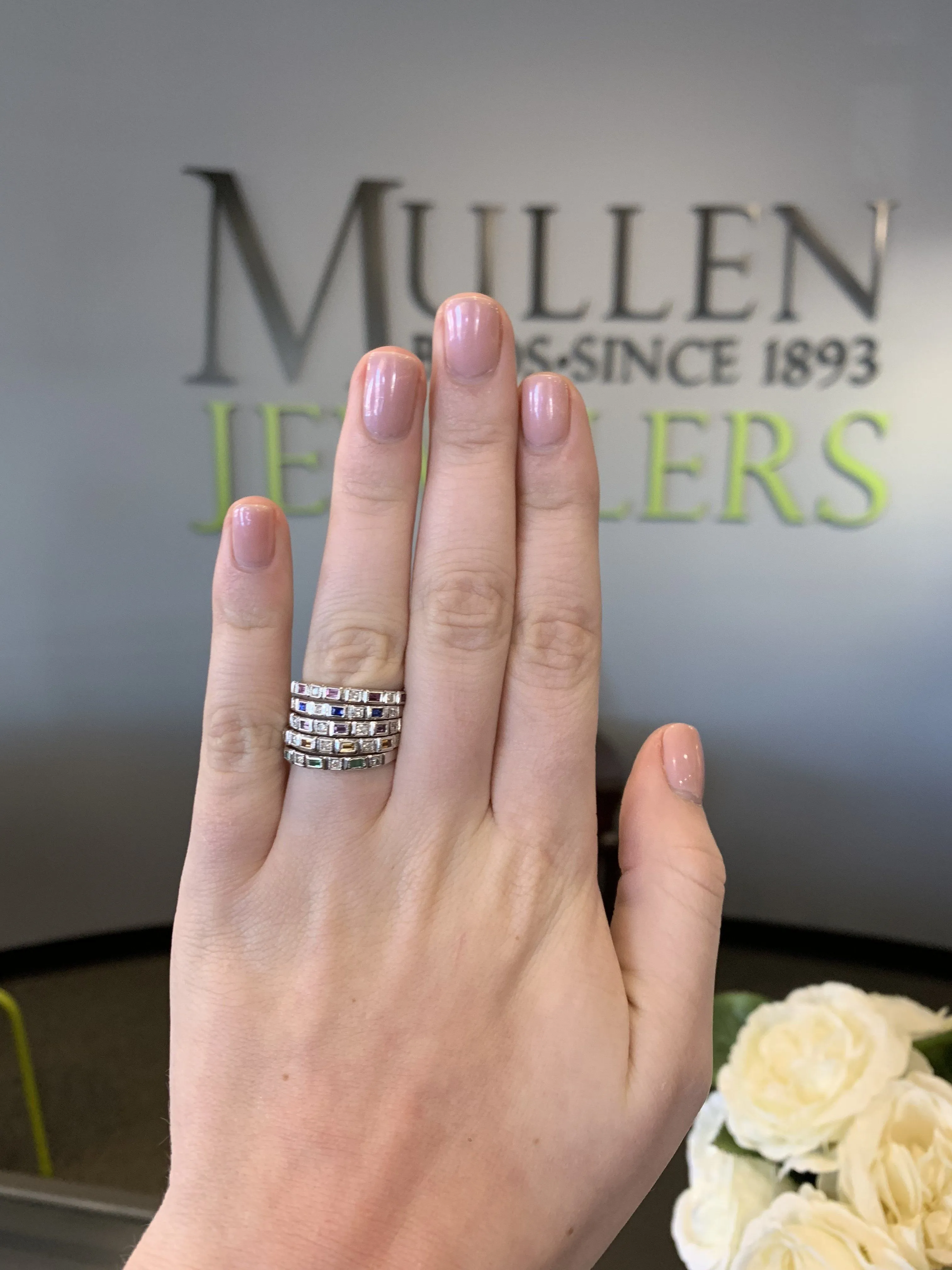 Sapphire Birthstone Diamond Emerald Cut Ring 10K White Gold