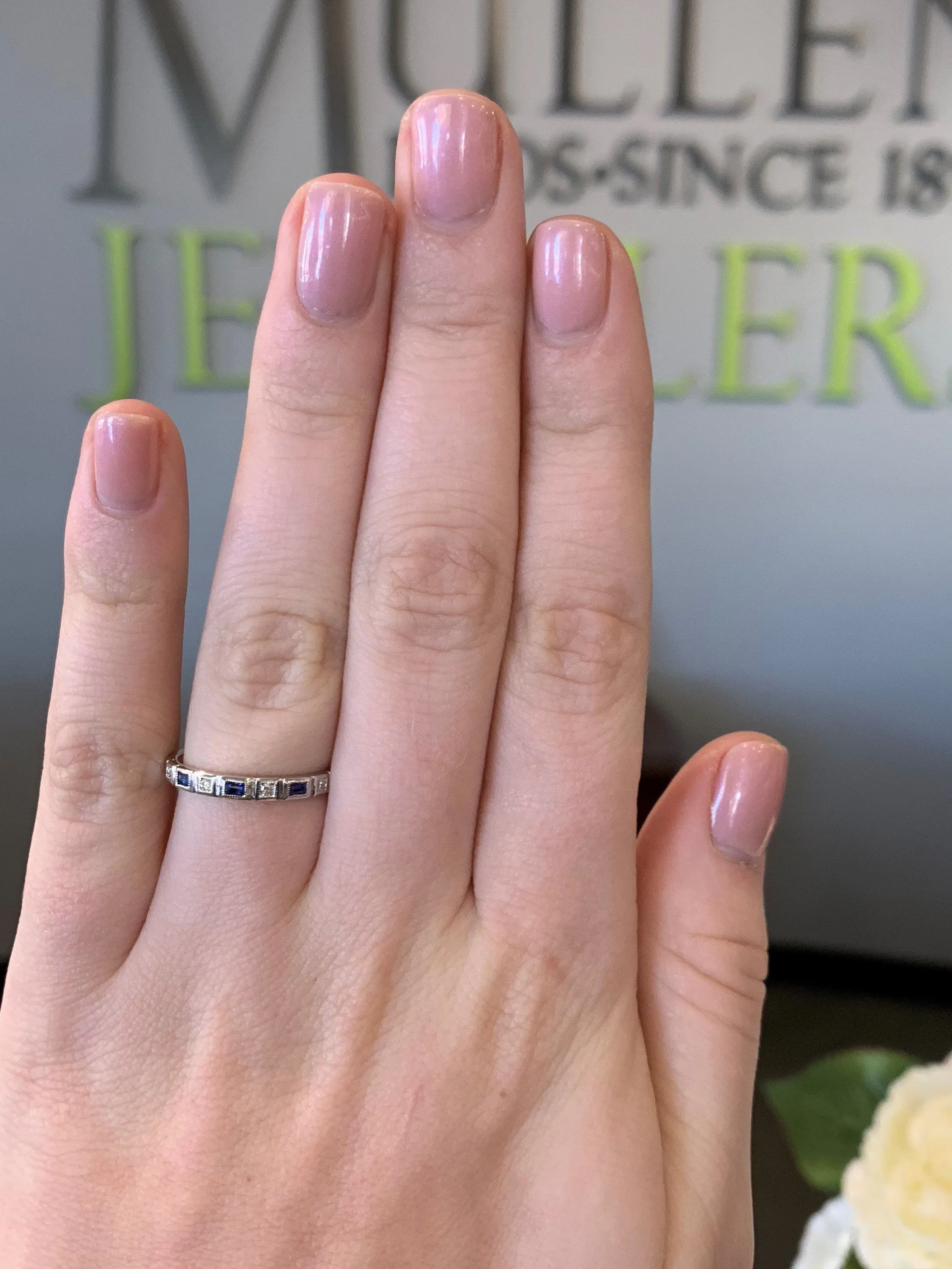 Sapphire Birthstone Diamond Emerald Cut Ring 10K White Gold