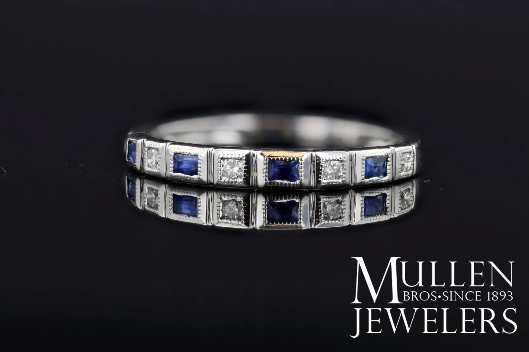 Sapphire Birthstone Diamond Emerald Cut Ring 10K White Gold
