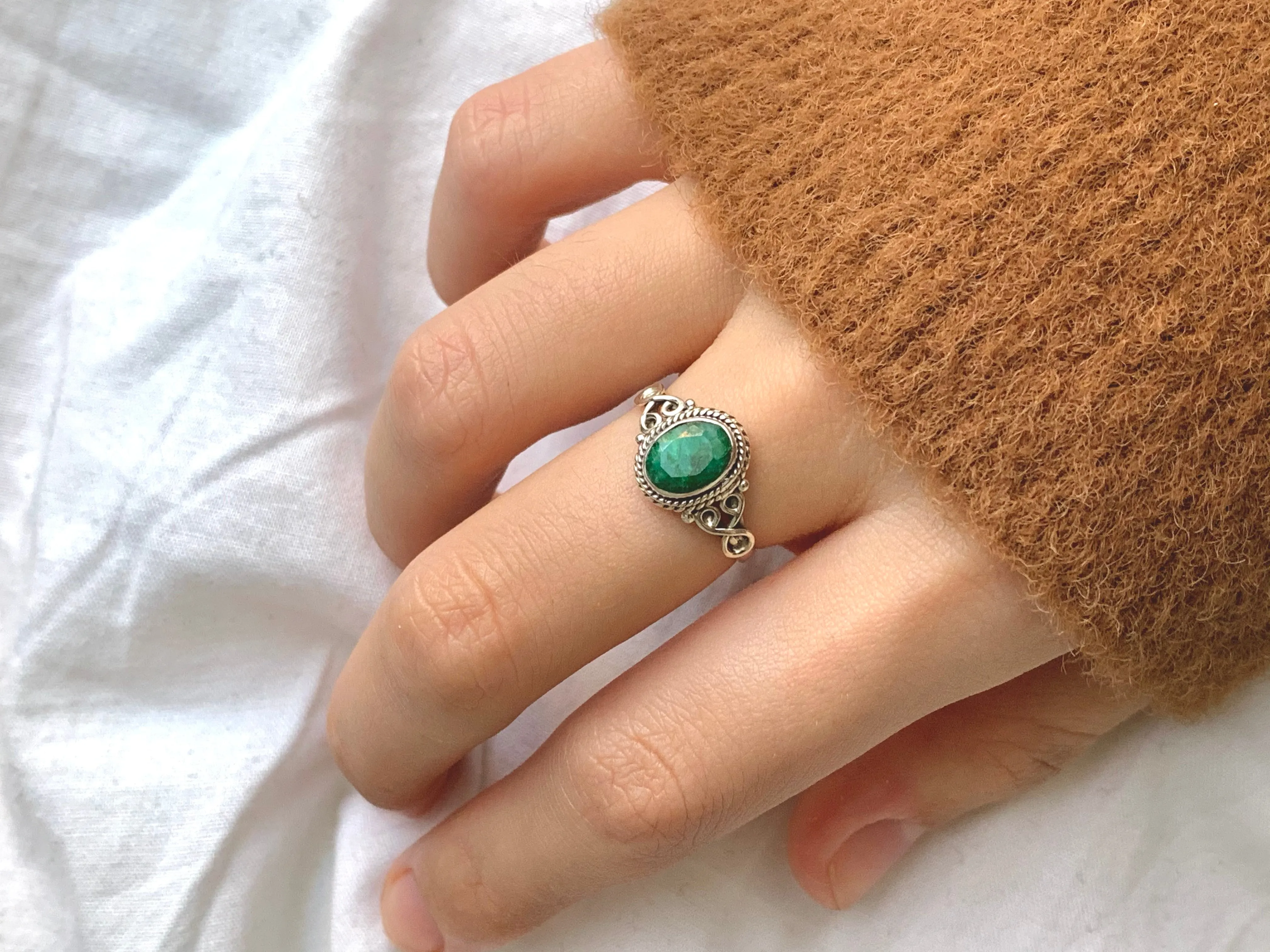 Semi-precious Emerald Melita Ring