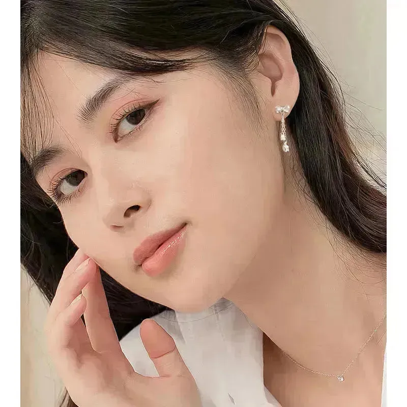Silver Drop Earrings Tassel Bone Stud Earrings