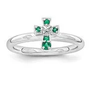 Sterling Silver w/Rhodium Emerald Cross Ring