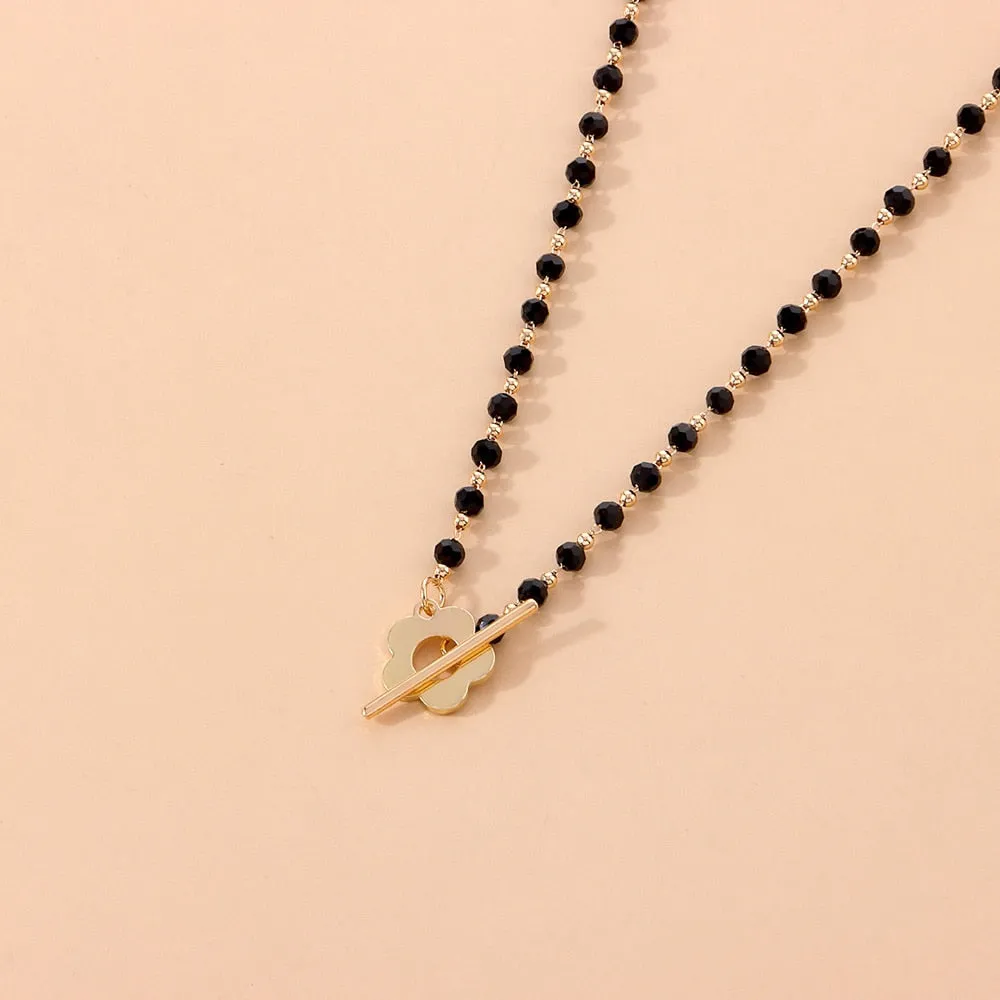 SUMENG 2023 New Fashion Luxury Black Crystal Glass Bead Chain Choker Necklace For Women Flower Lariat Lock Collar Necklace Gifts