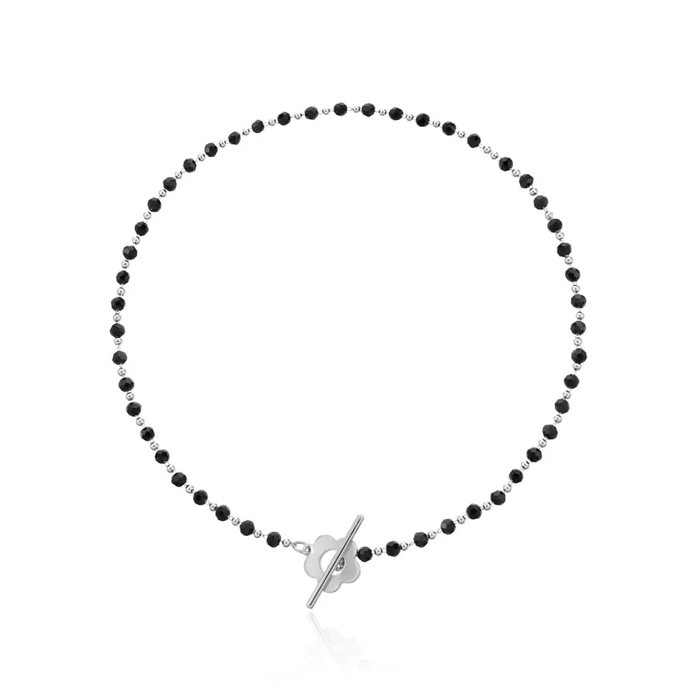 SUMENG 2023 New Fashion Luxury Black Crystal Glass Bead Chain Choker Necklace For Women Flower Lariat Lock Collar Necklace Gifts