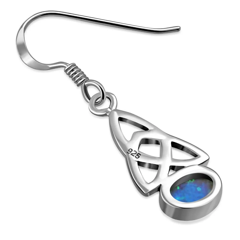 Synthetic Blue Opal Trinity Knot Silver Earrings