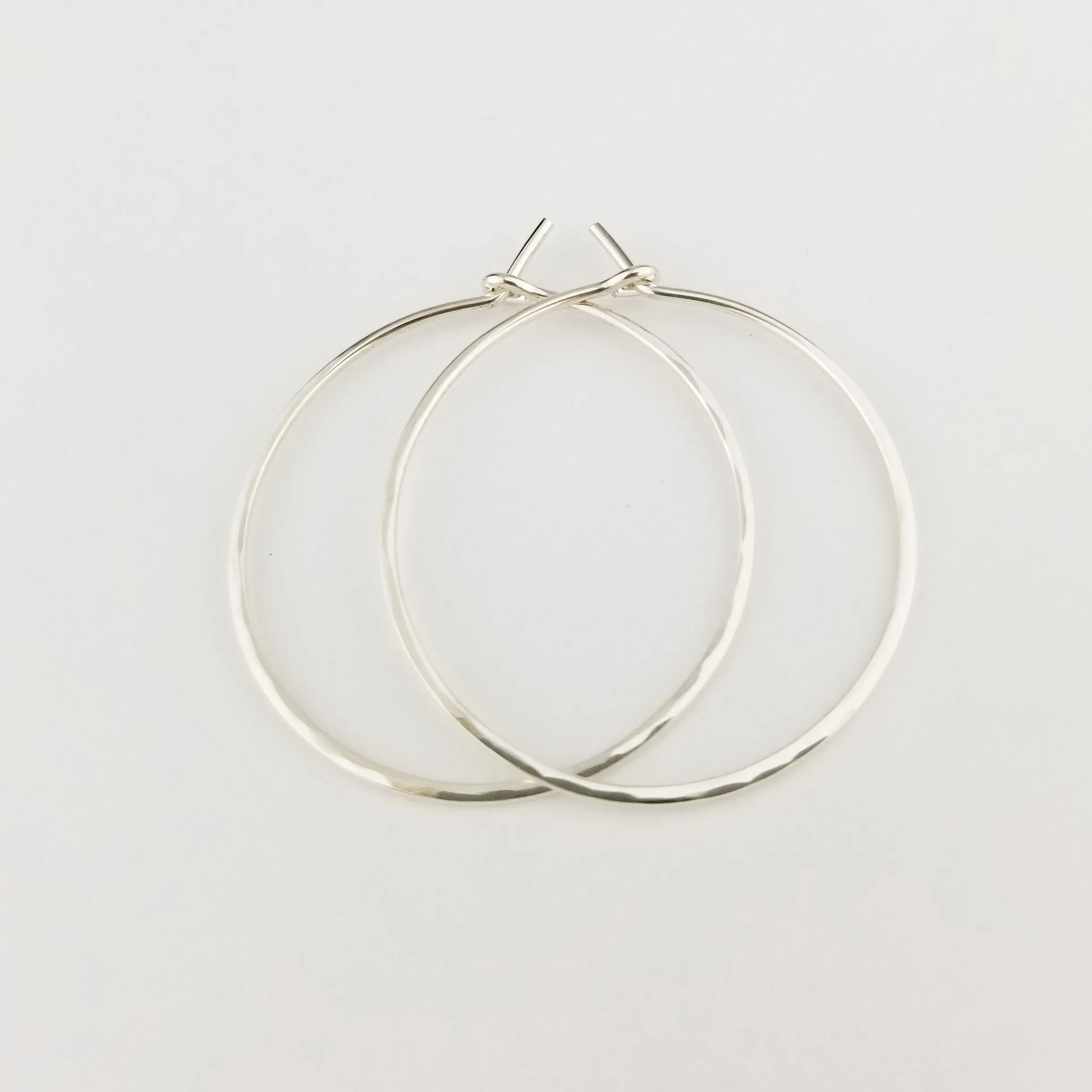 Thin Hammered Silver Hoop Earrings