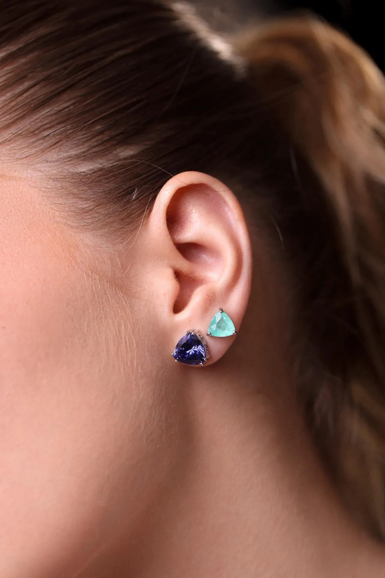 Turquoise Triangle Silver Earrings