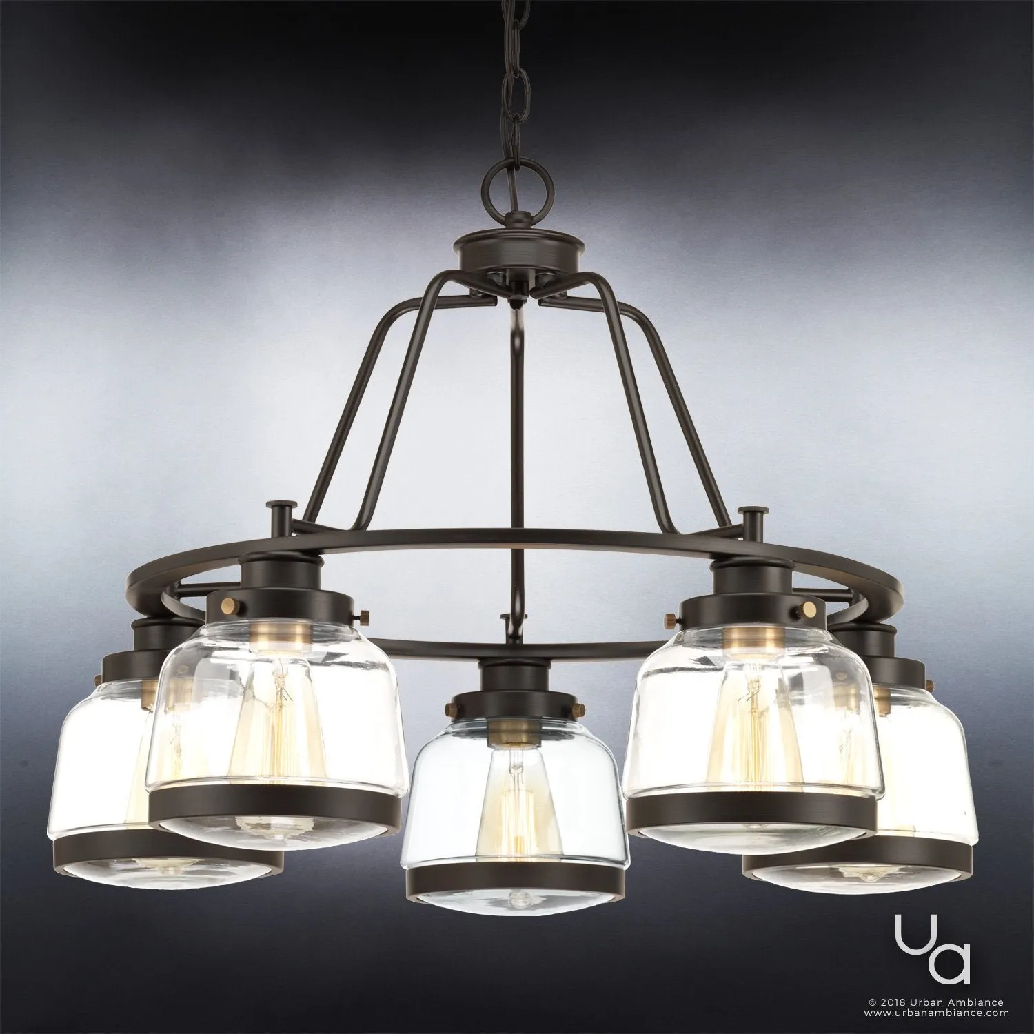 UHP2531 Luxe Industrial Chandelier, 19.25"H x 26"W, Olde Bronze Finish, Nottingham Collection