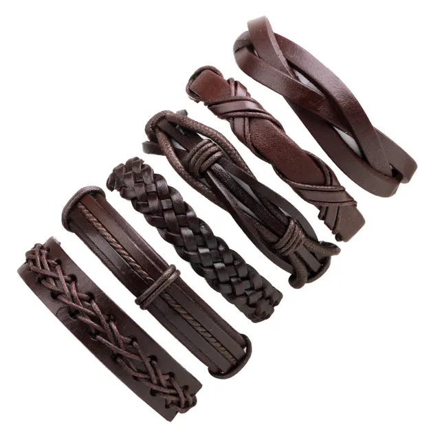 Vintage Casual Leather Charm Bracelets  - Multilayer Braid Wrap Bangles