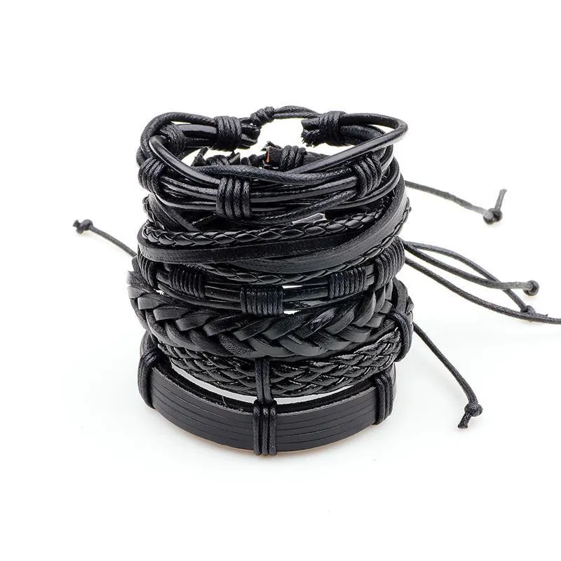 Vintage Casual Leather Charm Bracelets  - Multilayer Braid Wrap Bangles