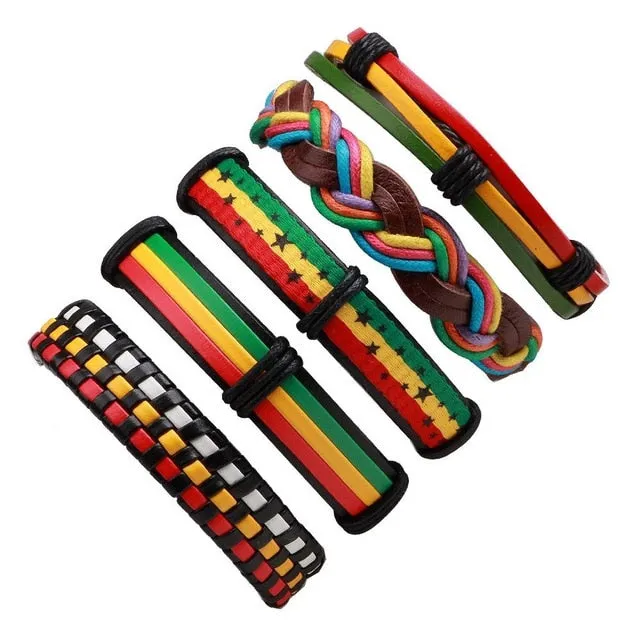 Vintage Casual Leather Charm Bracelets  - Multilayer Braid Wrap Bangles
