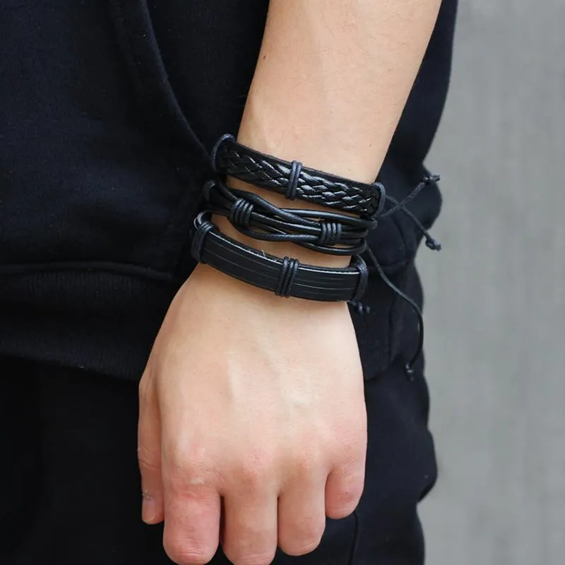Vintage Casual Leather Charm Bracelets  - Multilayer Braid Wrap Bangles