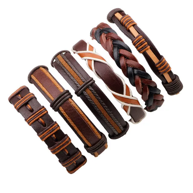 Vintage Casual Leather Charm Bracelets  - Multilayer Braid Wrap Bangles
