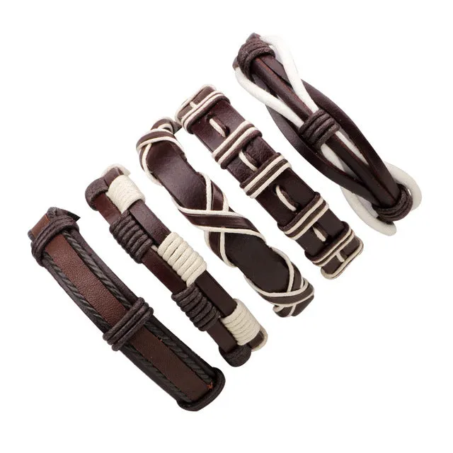 Vintage Casual Leather Charm Bracelets  - Multilayer Braid Wrap Bangles