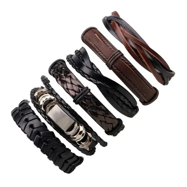 Vintage Casual Leather Charm Bracelets  - Multilayer Braid Wrap Bangles