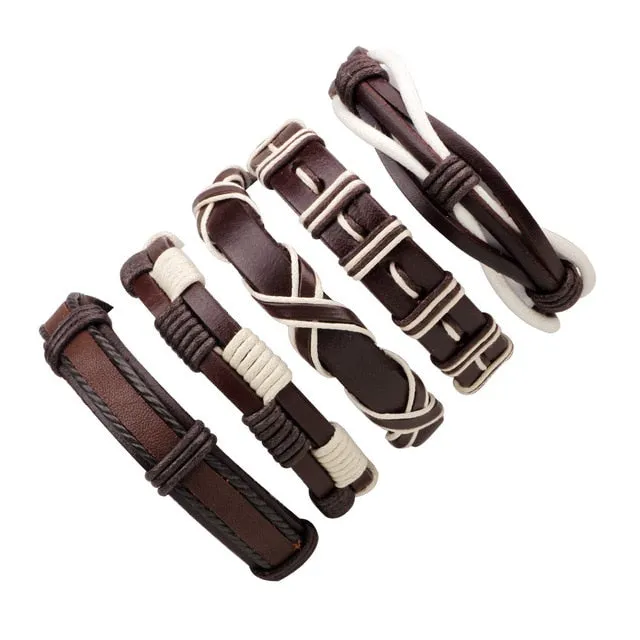 Vintage Casual Leather Charm Bracelets  - Multilayer Braid Wrap Bangles