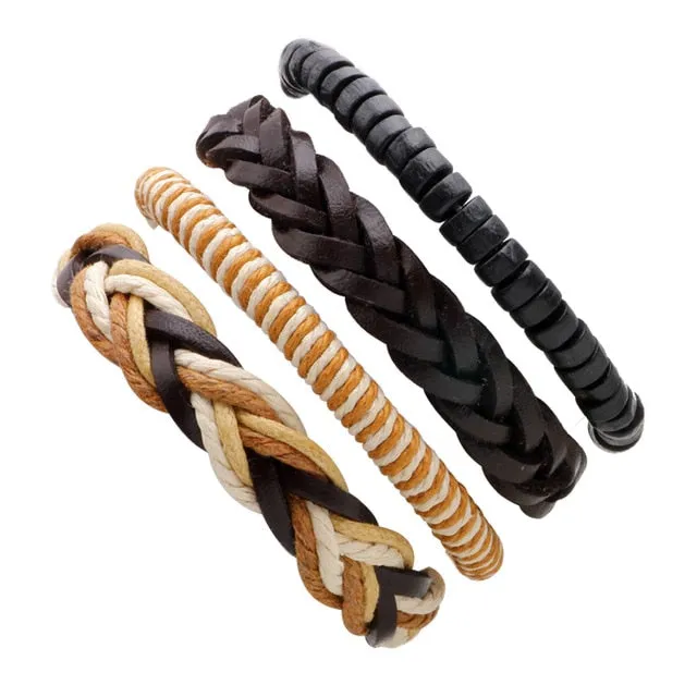 Vintage Casual Leather Charm Bracelets  - Multilayer Braid Wrap Bangles