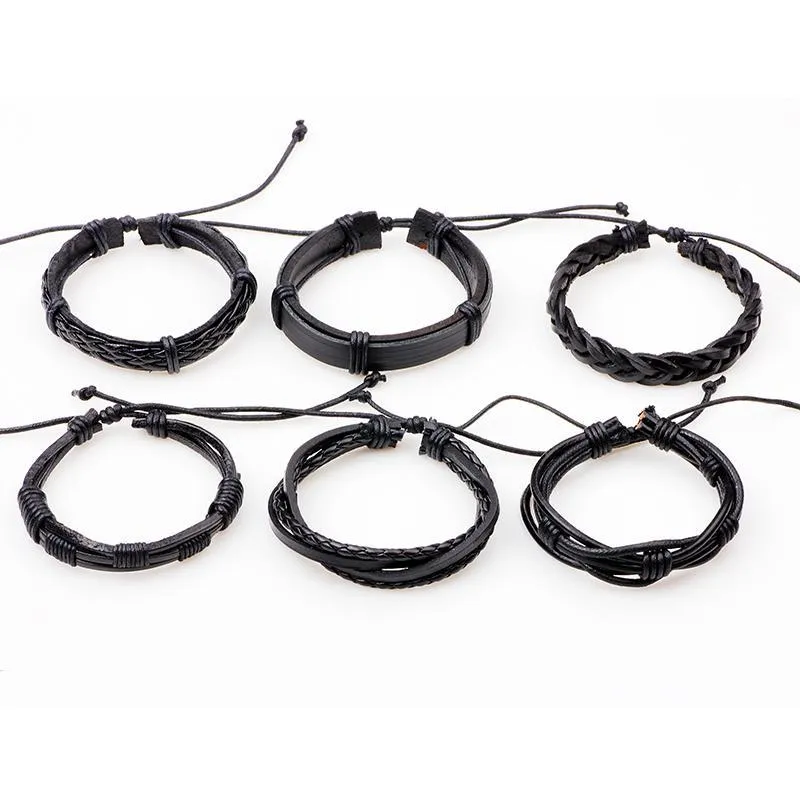 Vintage Casual Leather Charm Bracelets  - Multilayer Braid Wrap Bangles