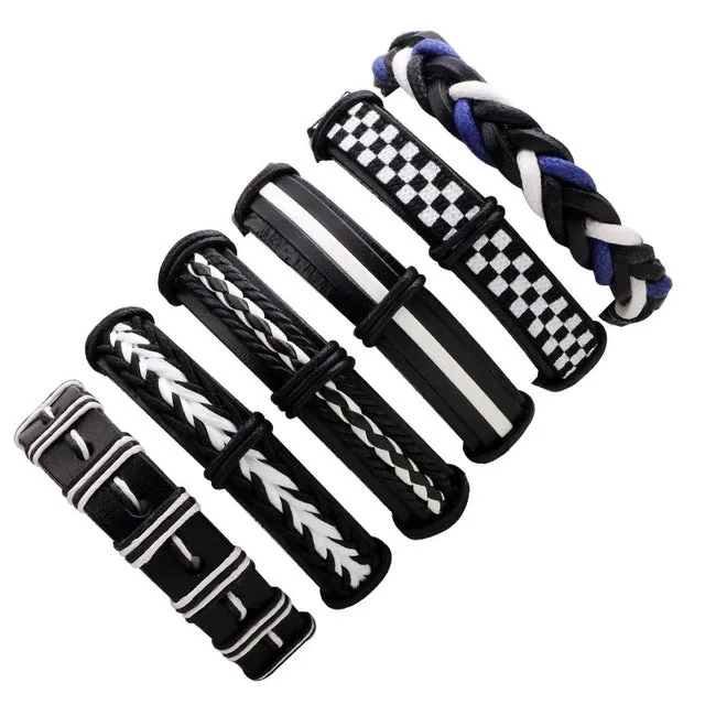 Vintage Casual Leather Charm Bracelets  - Multilayer Braid Wrap Bangles