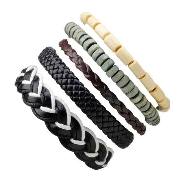 Vintage Casual Leather Charm Bracelets  - Multilayer Braid Wrap Bangles