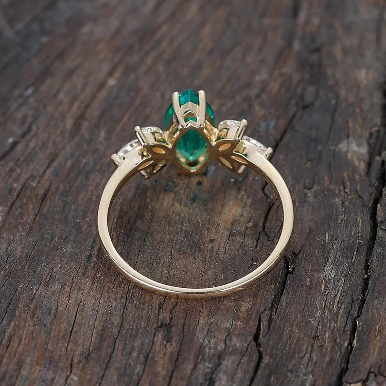 Vintage Marquise Fiony Emerald Cluster Diamond Engagement Ring