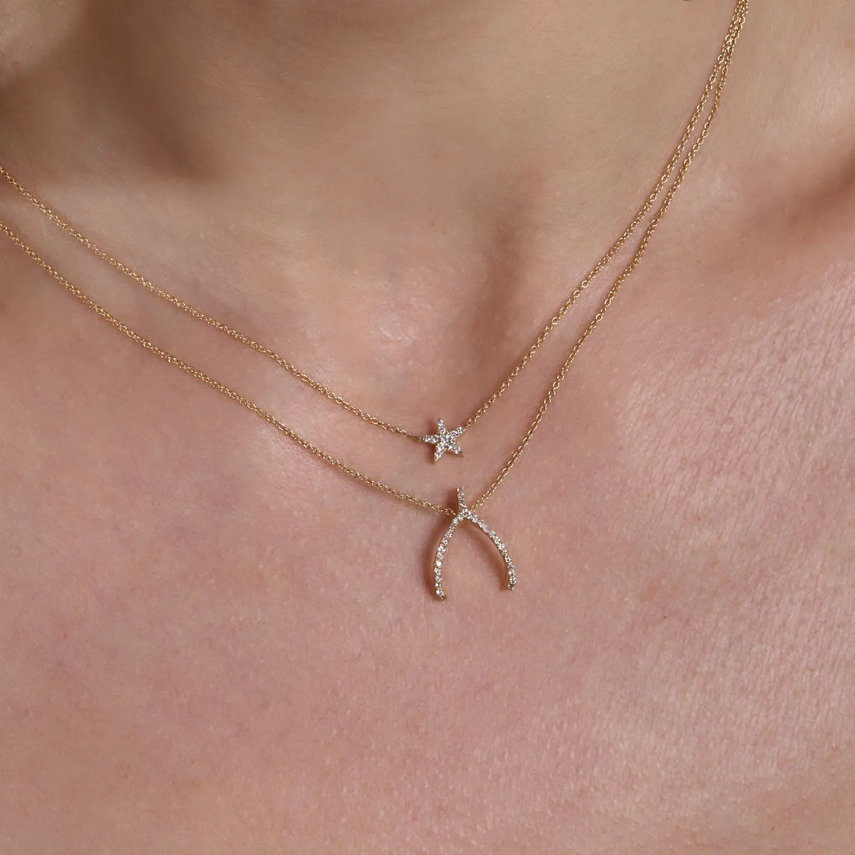 White Diamond Wishbone Necklace