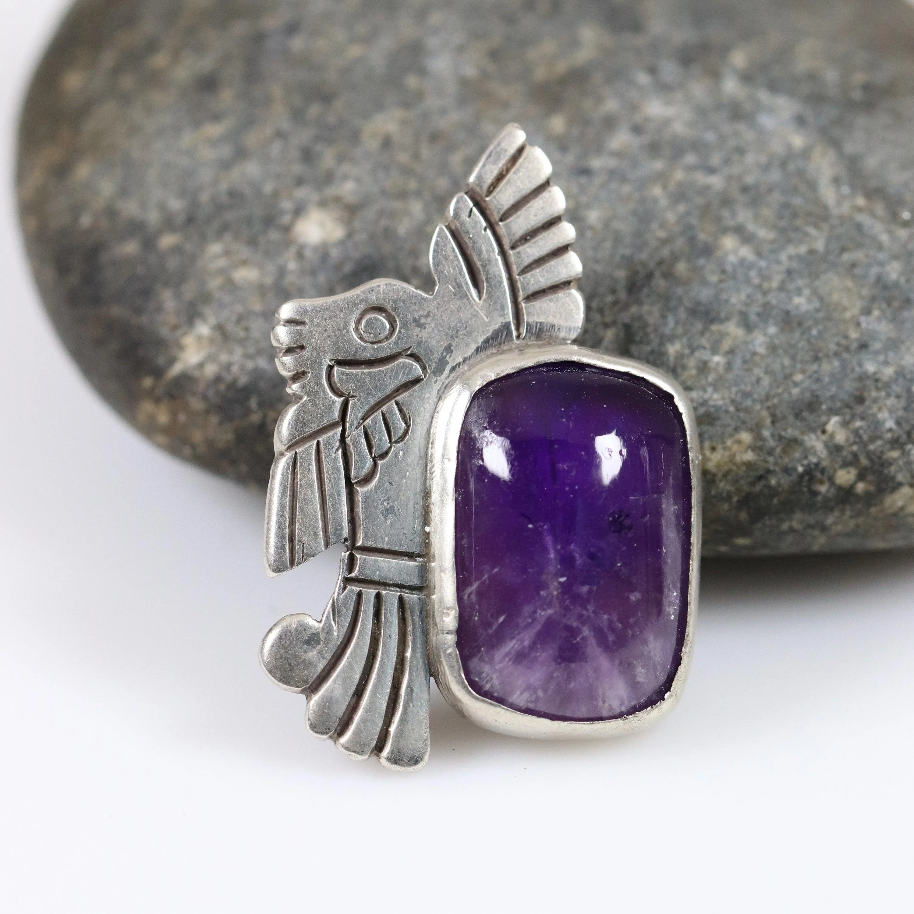 William Spratling Jewelry | Taxco Silver Amethyst Eagle Vintage Brooch