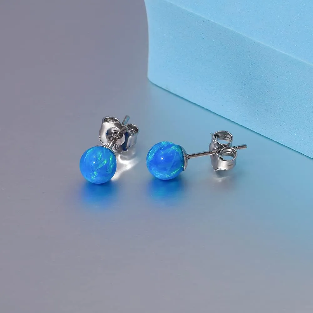 Womens 925 Sterling Silver Opal Ball Stud Earrings Hypoallergenic Jewelry for Girls 6mm