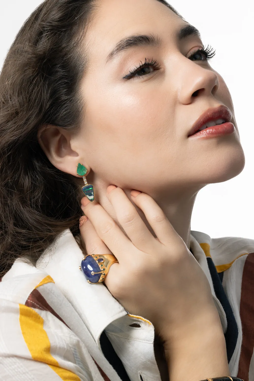 Yellow Opal Emerald Earrings